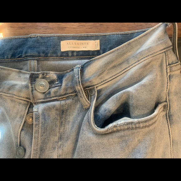 Allsaints cigarette damage jeans size 30W/31L raw cut hem - Picture 3 of 3